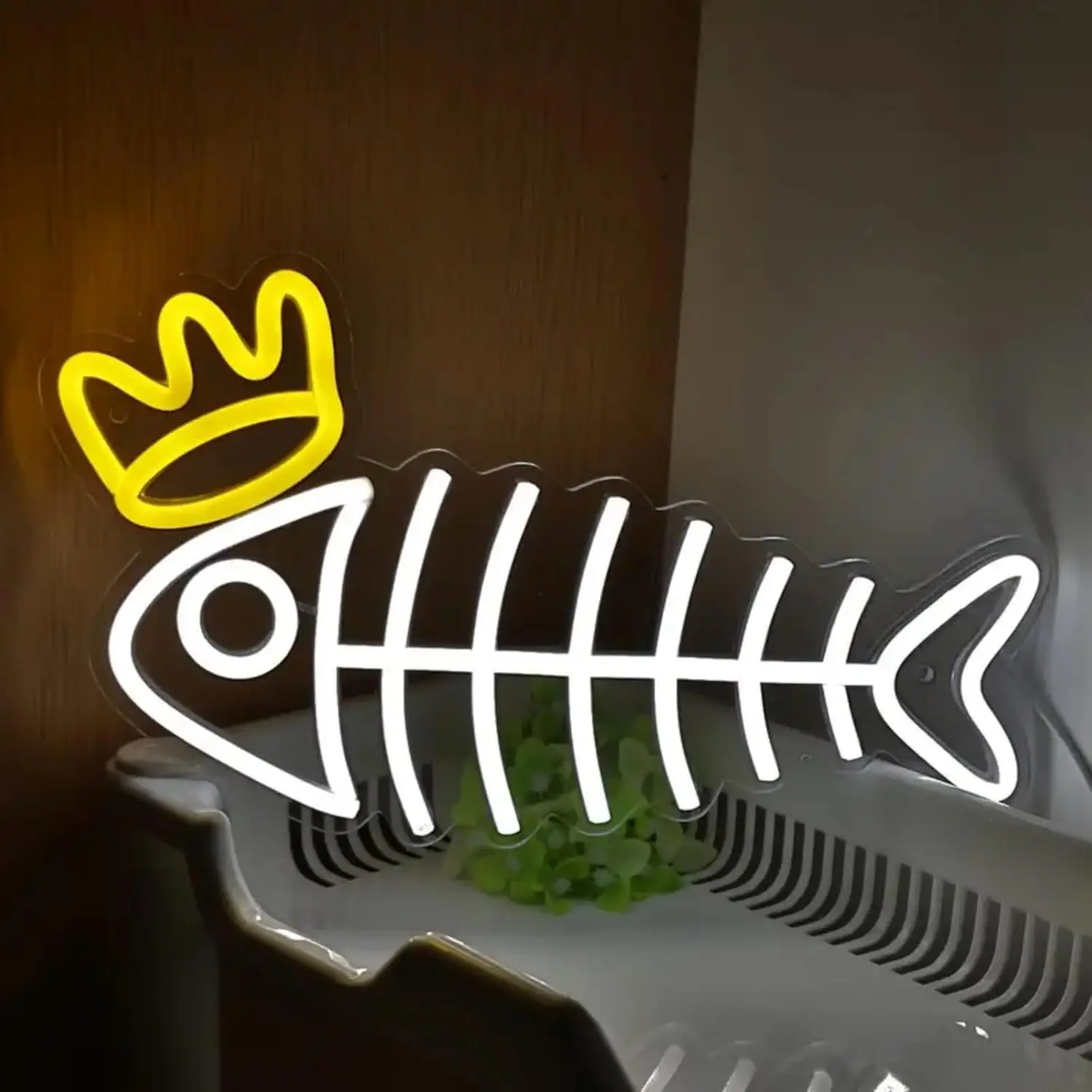 Aquarium Fish Restaurant - 크라운 피쉬 본 네온사인 LED 벽
