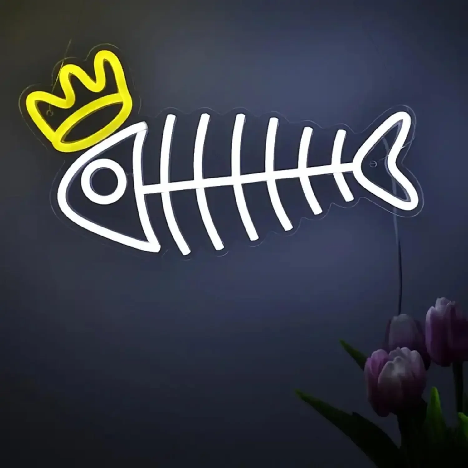 크라운 피쉬 본 네온사인 LED 벽 장식 USB 전원  - Aquarium Fish Restaurant 리뷰 및 가격